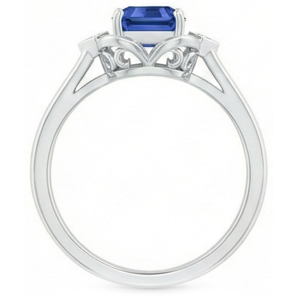 3 Stone Emerald Sapphire Ring Bezel Set Round Natural Earth Mined Diamonds 1.75 Carats