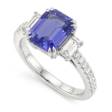 3 Stone Emerald Srilanka Sapphire Ring & Pave Set Natural Earth Mined Diamonds 3.50 Carats