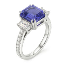 3 Stone Emerald Srilanka Sapphire Ring & Pave Set Natural Earth Mined Diamonds 3.50 Carats