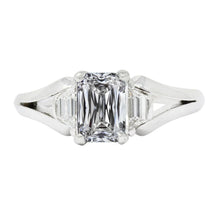 3 Stone Emerald & Trapezoid Real Natural Earth Mined Diamond Ring Split Shank 5.50 Carats