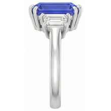 3 Stone Emerald & Trapezoid Natural Earth Mined Diamond Ceylon Sapphire Ring 3 Carats