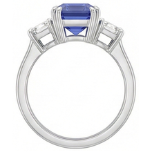 3 Stone Emerald & Trapezoid Natural Earth Mined Diamond Ceylon Sapphire Ring 3 Carats