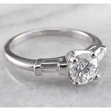 3 Stone Engagement Ring 1.60 Carats Round & Baguettes Real Diamonds White Gold 14K