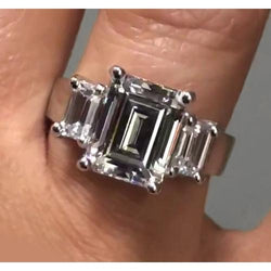 3 Stone Engagement Ring 2.70 Carats Emerald Cut Real Diamonds