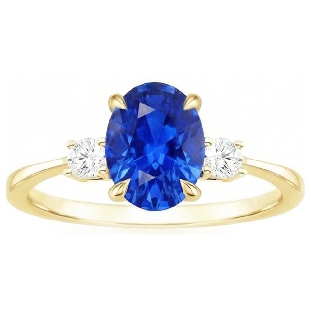 natural round sapphire 3ct ring close up detail