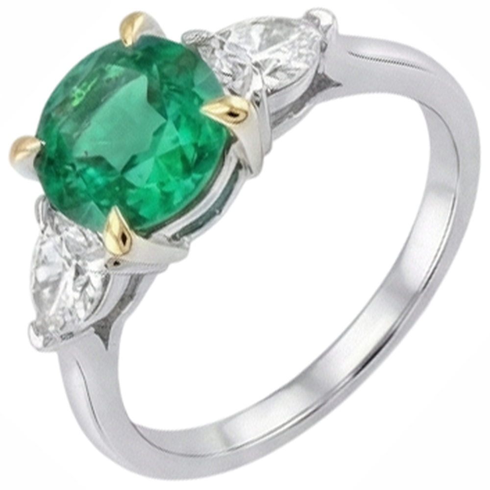 Real Fine Emerald Gemstone Ring 2.50 ct 14K Two Tone Gold – profile view