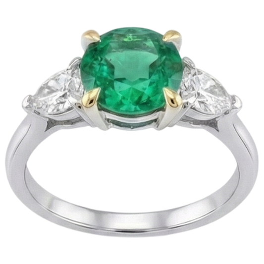 Natural Real ( Not Lab Grown ) 3 Stone Gemstone Ring Green Emerald GIA Anniversary Jewelry