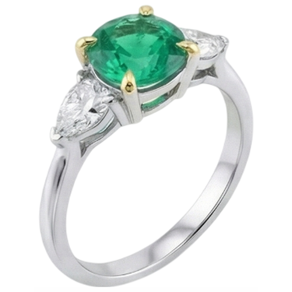 Fine Emerald Round Cut Gemstone Ring in 14K Two Tone Gold – side view