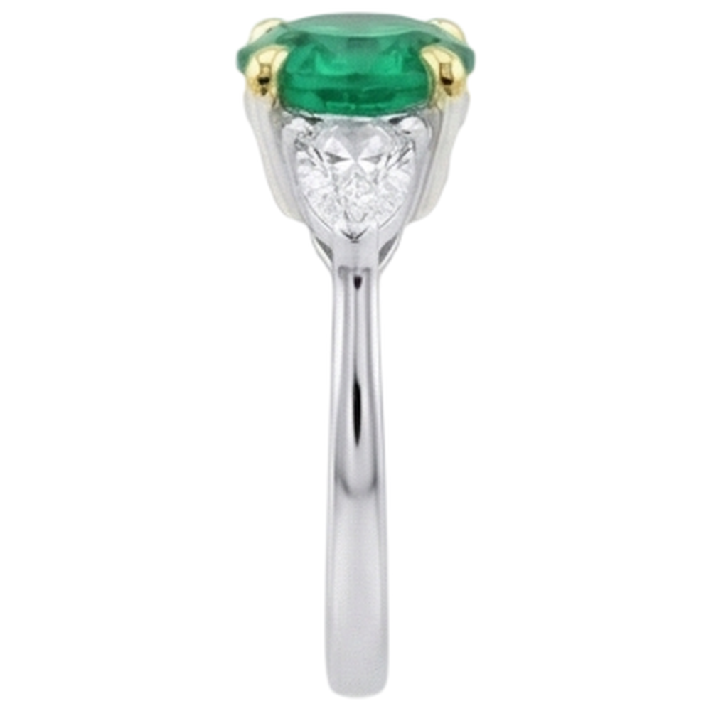 Gemstone Ring 14K Two Tone Gold with Fine Emerald – top view