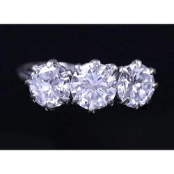 3 Stone Genuine Diamond Anniversary Ring 2.25 Carats Claw Prong Set Jewelry