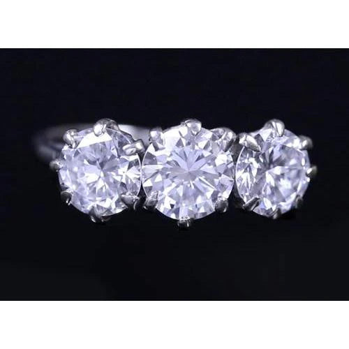 3 Stone Genuine Diamond Anniversary Ring 2.25 Carats Claw Prong Set Jewelry
