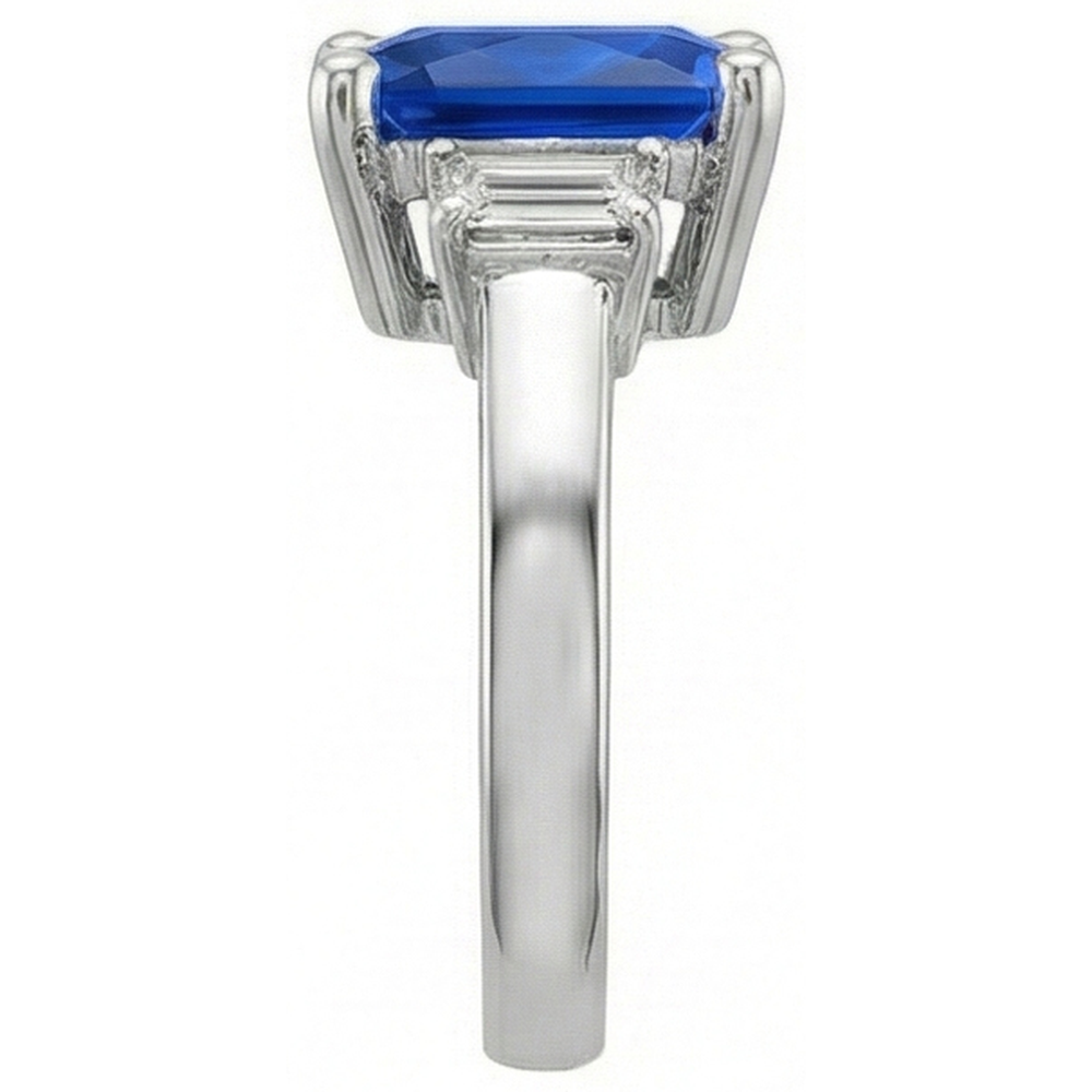 3 Stone Gold Radiant Sapphire Ring Straight Baguette Natural Earth Mined Diamonds 4 Carats