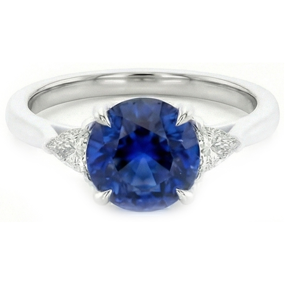 natural round sapphire 2.50ct ring close up detail