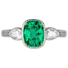 Cushion Fine Emerald ring in Two-Tone 14K Gold – front view