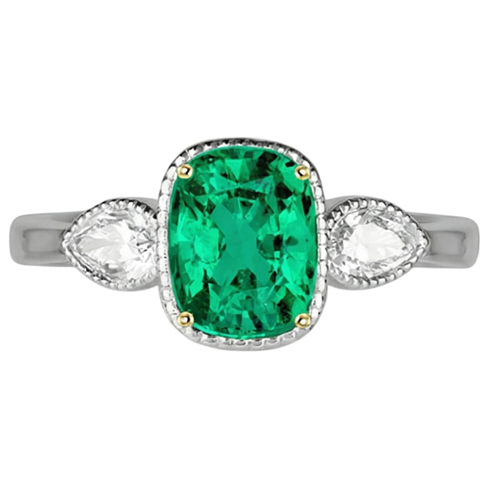 Cushion Fine Emerald ring in Two-Tone 14K Gold – front view