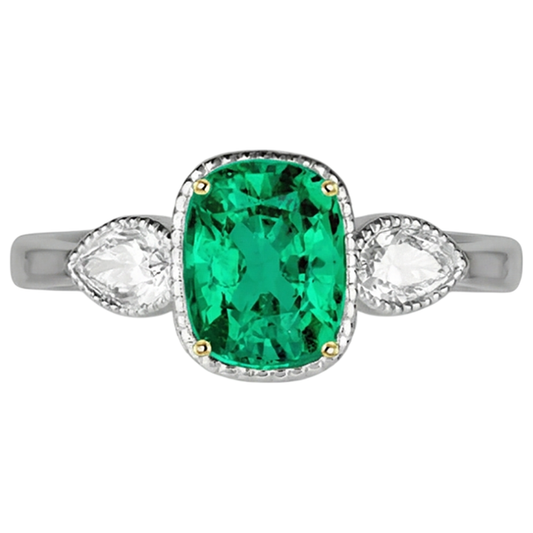 Cushion Fine Emerald ring in Two-Tone 14K Gold – front view