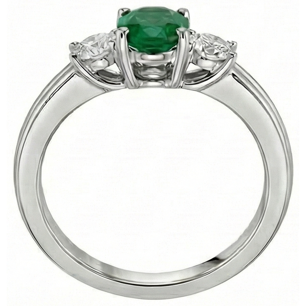 3 Stone Green Emerald And Natural Earth Mined Diamonds 3.50 Carats Wedding Ring White Gold 14K