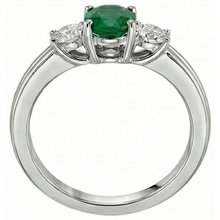 3 Stone Green Emerald And Natural Earth Mined Diamonds 3.50 Carats Wedding Ring White Gold 14K