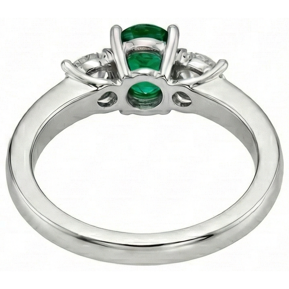 3 Stone Green Emerald And Natural Earth Mined Diamonds 3.50 Carats Wedding Ring White Gold 14K