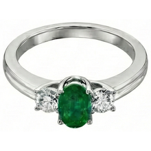3 Stone Green Emerald And Natural Earth Mined Diamonds 3.50 Carats Wedding Ring White Gold 14K