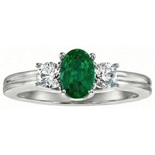3 Stone Green Emerald And Natural Earth Mined Diamonds 3.50 Carats Wedding Ring White Gold 14K