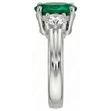 3 Stone Green Emerald And Natural Earth Mined Diamonds 3.50 Carats Wedding Ring White Gold 14K