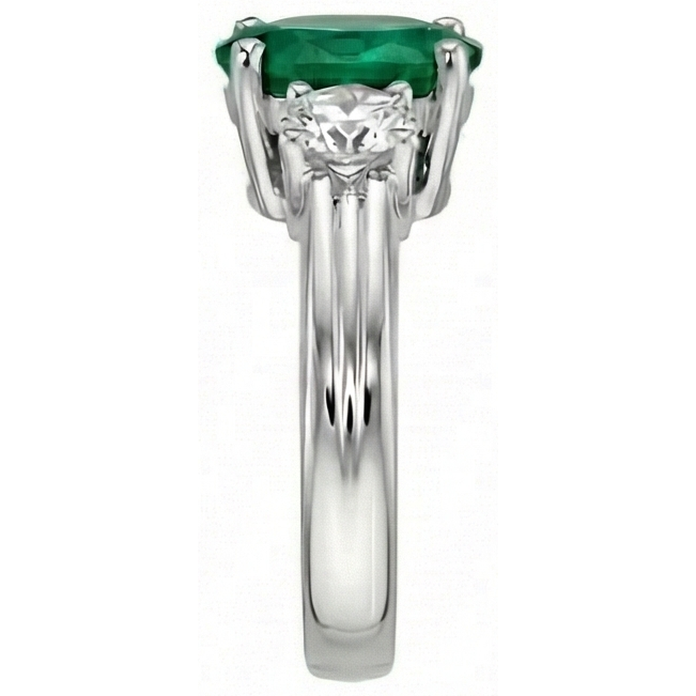 3 Stone Green Emerald And Natural Earth Mined Diamonds 3.50 Carats Wedding Ring White Gold 14K