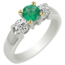 Colombian Emerald Round Brilliant Colored Stone Ring in 14K Two Tone Gold – side view