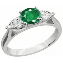 3 Stone Green Emerald & Natural Earth Mined DIAMOND ( NOT LAB GROWN )s 3 Carats Engagement Ring White Gold 14K