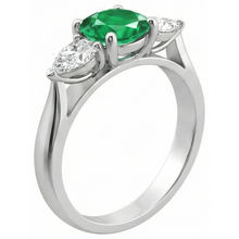 3 Stone Green Emerald & Natural Earth Mined DIAMOND ( NOT LAB GROWN )s 3 Carats Engagement Ring White Gold 14K