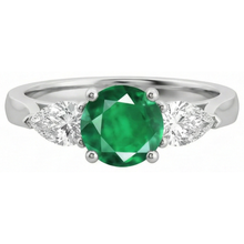 3 Stone Green Emerald & Natural Earth Mined DIAMOND ( NOT LAB GROWN )s 3 Carats Engagement Ring White Gold 14K