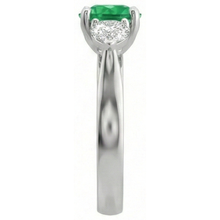 3 Stone Green Emerald & Natural Earth Mined DIAMOND ( NOT LAB GROWN )s 3 Carats Engagement Ring White Gold 14K