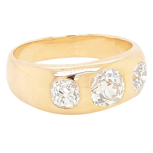 3 Stone Gypsy Diamond Wedding Band 2 Carats Old Miner Yellow Gold 14K