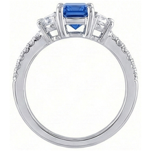 3 Stone Half Moon Natural Earth Mined Diamond Blue Sapphire Ring With Accents 3 Carats