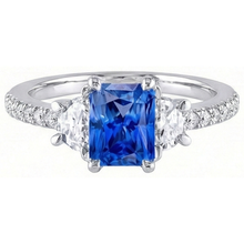 3 Stone Half Moon Natural Earth Mined Diamond Blue Sapphire Ring With Accents 3 Carats