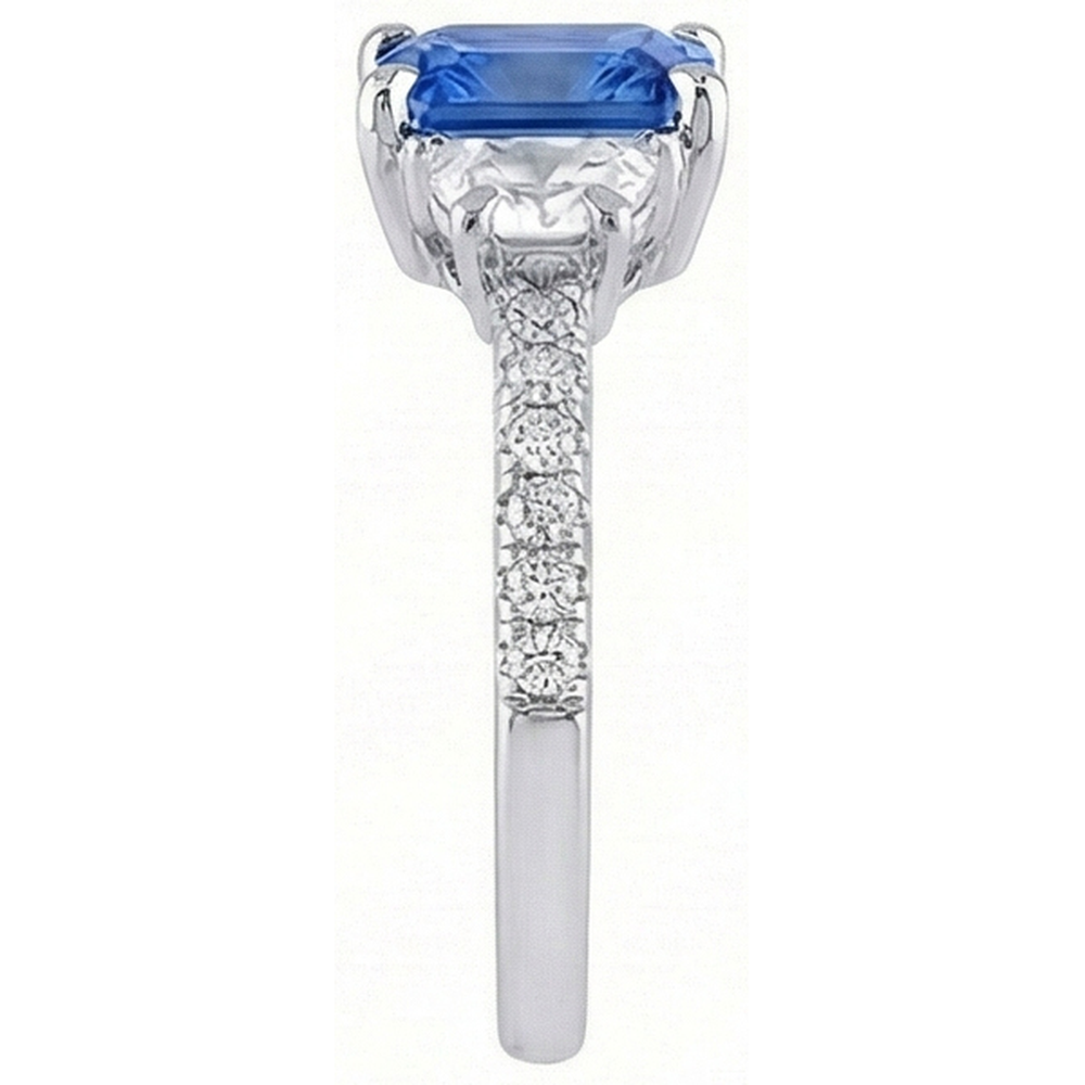 3 Stone Half Moon Natural Earth Mined Diamond Blue Sapphire Ring With Accents 3 Carats
