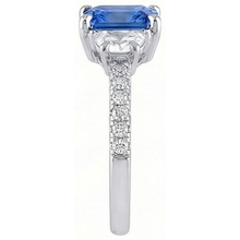 3 Stone Half Moon Natural Earth Mined Diamond Blue Sapphire Ring With Accents 3 Carats