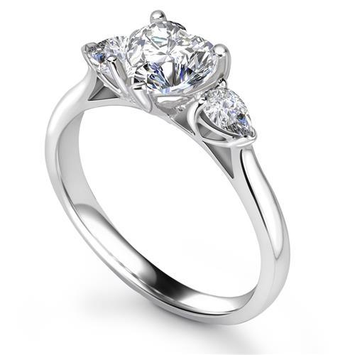 3 Stone Heart Engagement Ring Real Diamond