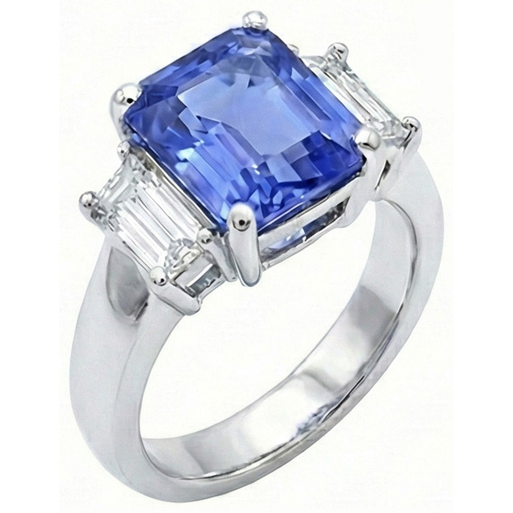 3 Stone Light Blue Sapphire Emerald Cut Ring 2 Carats White Gold