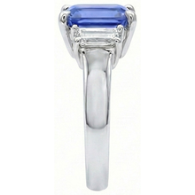 3 Stone Light Blue Sapphire Emerald Cut Ring 2 Carats White Gold