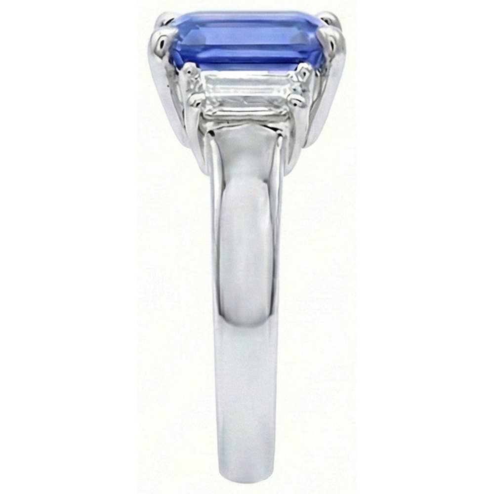 3 Stone Light Blue Sapphire Emerald Cut Ring 2 Carats White Gold