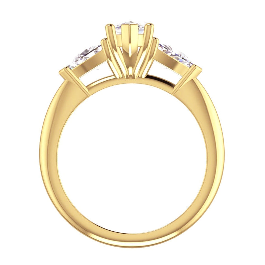 3 stone Marquise Diamond & Trilliants Ring with matching band Yellow Gold