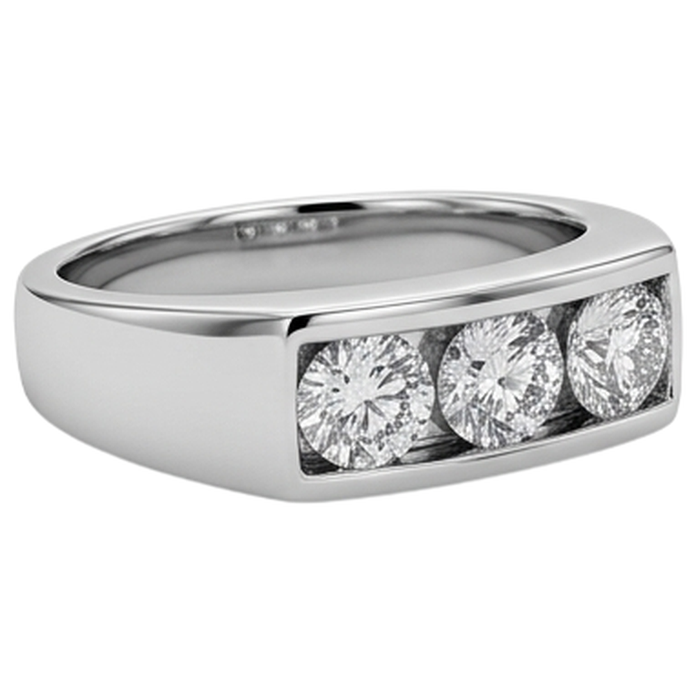 3 Stone Men Engagement Band 2.25 Carats Prong Set White Gold 14K Natural Earth Mined Diamond