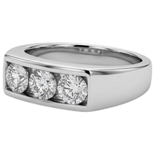 3 Stone Men Engagement Band 2.25 Carats Prong Set White Gold 14K Natural Earth Mined Diamond