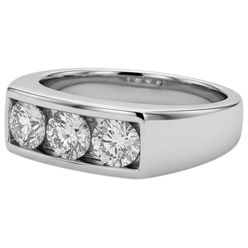 3 Stone Men Engagement Band 2.25 Carats Prong Set White Gold 14K Natural Earth Mined Diamond