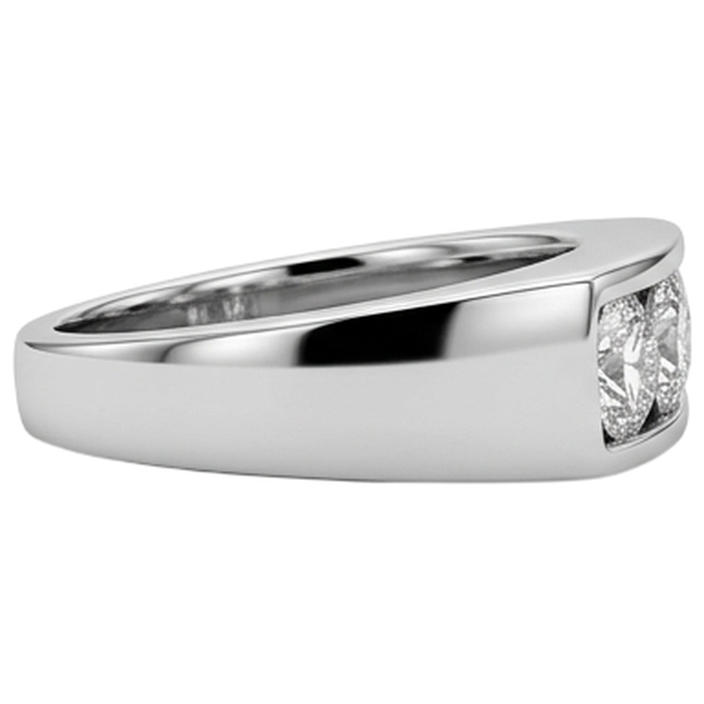 3 Stone Men Engagement Band 2.25 Carats Prong Set White Gold 14K Natural Earth Mined Diamond