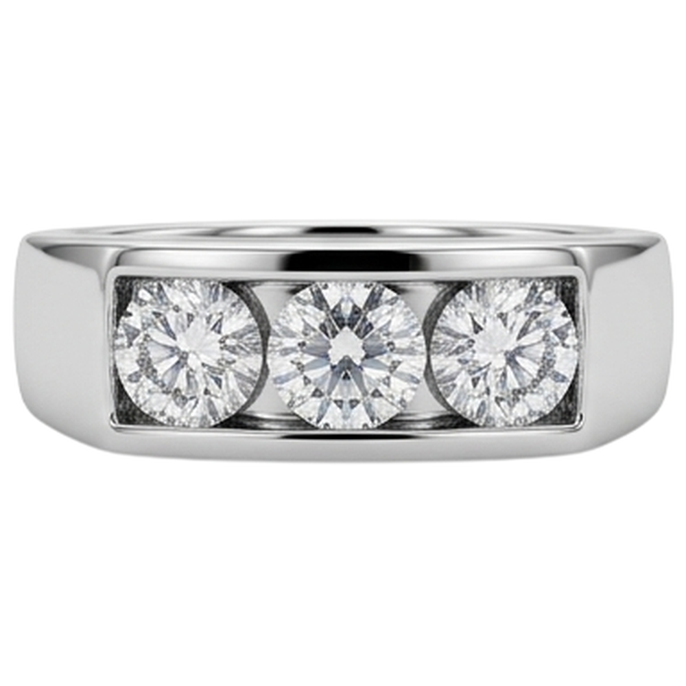 3 Stone Men Engagement Band 2.25 Carats Prong Set White Gold 14K Natural Earth Mined Diamond