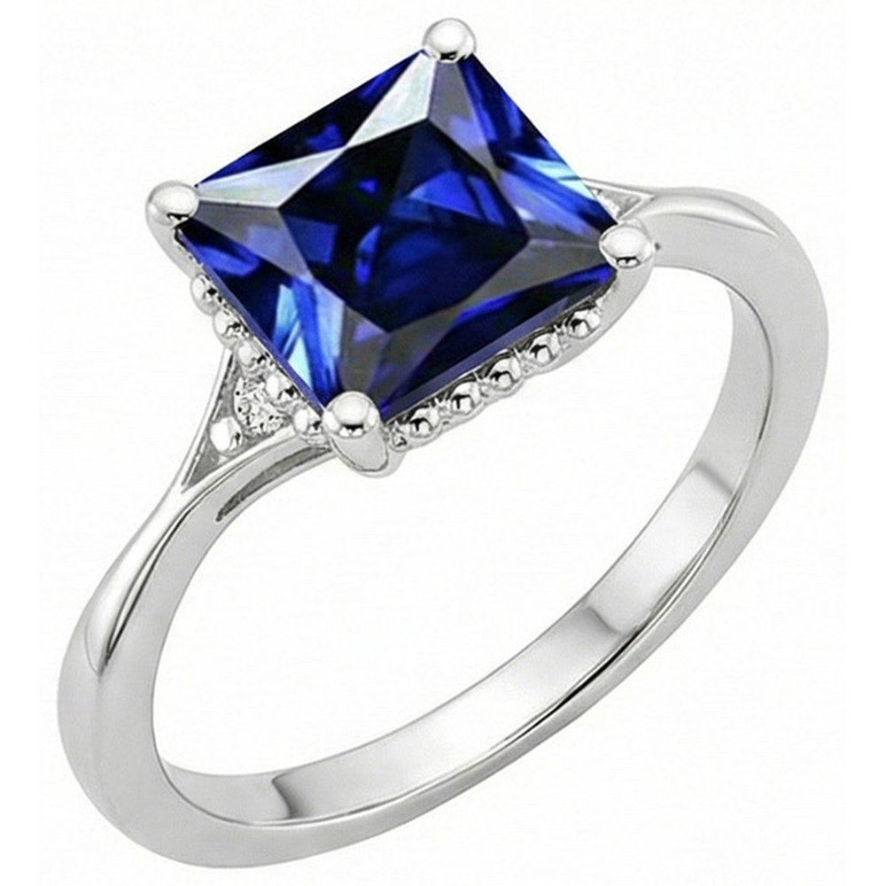3 Stone Natural Earth Mined Diamond And Princess Cut Sri Lankan Sapphire Ring 3.75 Carats