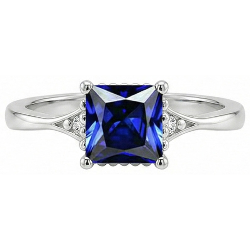 3 Stone Natural Earth Mined Diamond And Princess Cut Sri Lankan Sapphire Ring 3.75 Carats