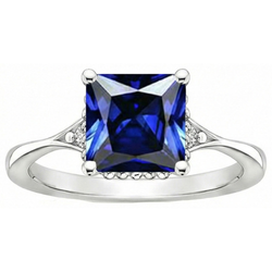 3 Stone Natural Earth Mined Diamond And Princess Cut Sri Lankan Sapphire Ring 3.75 Carats
